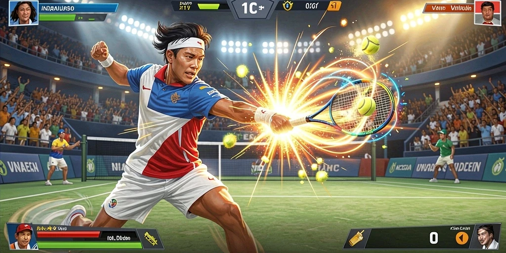 Gambaran dunia permainan yang penuh warna dan detail.
